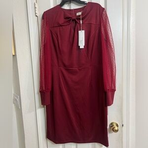 NWT Bella Poque maroon lined Dress with Sheer Sleeves size 1XL